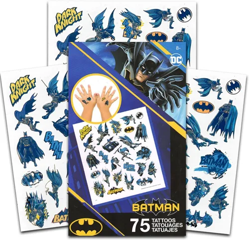 DC Comics - Juego de tatuajes temporales de Batman – Paquete de 75 tatuajes de Batman para niños | Suministros de fiesta de superhéroes