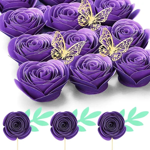 Miniatura 9 de Mverse Rosas Azul Claro Flores Artificiales, Mini Flores de Papel Manualidades DIY Decoraciones de Regalo para Marco de Caja de Sombra 16- Azul claro