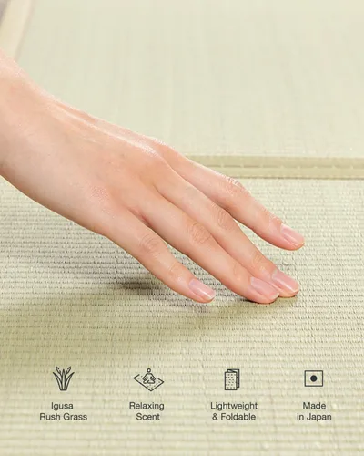 Miniatura 4 de FULI Colchón de tatami japonés, tapete Igusa (hierba 100% japonesa Rush) se pliega en tres, fabricado en Japón (natural, individual)
