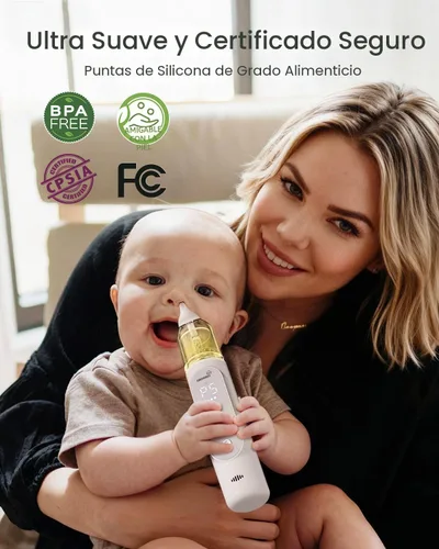 Miniatura 8 de GROWNSY Aspirador Nasal para Bebé, 5 Niveles de Succión Mejorados Succionador de Nariz para Bebé, Succión Nasal Eléctrica IPX7 Impermeable para Gris