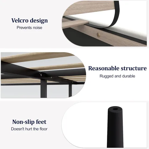 Miniatura 6 de IOILORI - Base de cama tamaño Full con cabecera tapizada en terciopelo de diseño geométrico, estructura robusta y listones de madera, silenciosa,