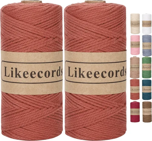 Miniatura 41 de Likeecords Cuerda de algodón 100% hilo de ganchillo de 0.079 pulgadas, cuerda trenzada de macramé, cuerda de macramé, hilo de ganchillo para regalo