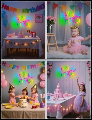 Miniatura 5 de Letrero de neón de feliz cumpleaños para decoración de fondo, letrero LED con luz de feliz cumpleaños para telón de fondo de fiesta con alimentación
