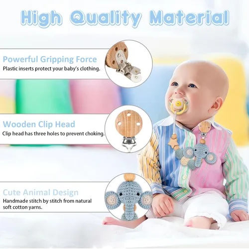Miniatura 5 de Clip para chupete, lindo clip para chupete de animales para niños y niñas, la mayoría de los chupetes, mordedores de bebé, baby shower y artículos