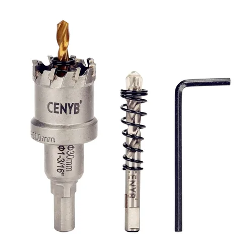 Miniatura 11 de 10 piezas (16-54 mm) Kit de sierra perforadora de carburo TCT para metales duros. Incluye 2 brocas de titanio, 1 broca piloto escalonada y 2 llaves