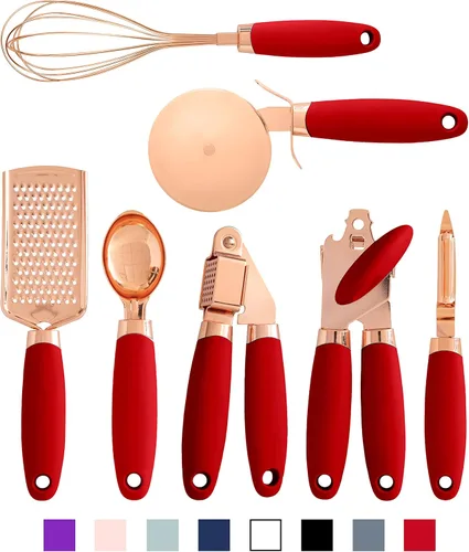 Miniatura 12 de COOK WITH COLOR juego de utensilios de cocina de acero inoxidable con revestimiento de cobre, con mangos suaves al tacto, 7 piezas