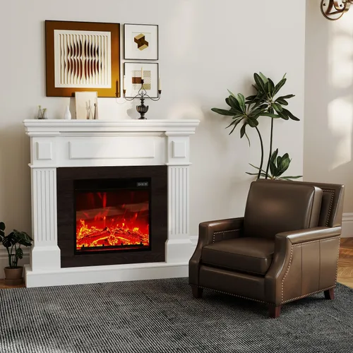 Miniatura 4 de Chimenea eléctrica de 40 pulgadas con repisa, chimenea eléctrica de 18 pulgadas, llama 3D altamente realista, botón y control remoto, mantel