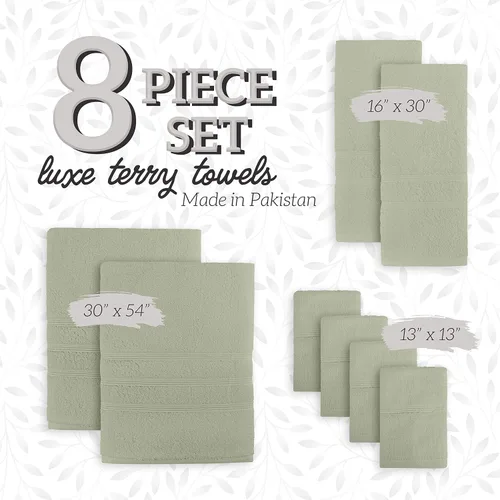 Miniatura 2 de GREEN LIFESTYLE Juego de toallas de algodón de lujo de 8 piezas, toallas de baño suaves y absorbentes, toallas de mano y paños para el baño, toallas