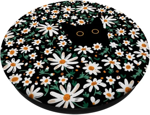 Miniatura 2 de Lindo gato negro escondido en margarita floral gato PopSockets intercambiables PopGrip