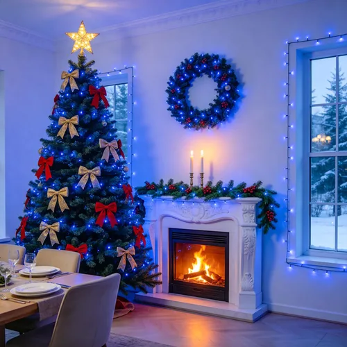 Miniatura 6 de JMEXSUSS 250 luces LED azules de Navidad: cadena de luces azules extensibles de 91.5 pies para interiores y exteriores, impermeable, con 8 modos