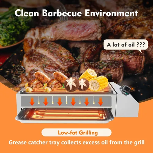 Miniatura 8 de Parrilla eléctrica de barbacoa de 1800 W, parrilla de horno de barbacoa de acero inoxidable, sin humo, antiadherente con temperatura ajustable
