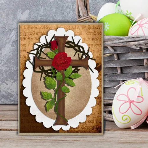 Miniatura 3 de Troqueles de corte de metal con cruz de Pascua para suministros de fabricación de tarjetas, anillos de espinas religiosas, troquelados, herramienta