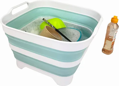 Miniatura 7 de SAMMART Sartén de plástico plegable de 10 L (2.6 galones) con tapón de drenaje, tina de lavado portátil, bañera plegable, almacenamiento de cocina