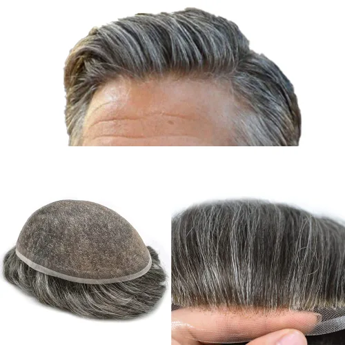 Miniatura 120 de PUNRU HAIR Completo Swiss Lace Toupee para hombres Sistema de cabello humano real Sistema de reemplazo de cabello humano para hombre Toupee