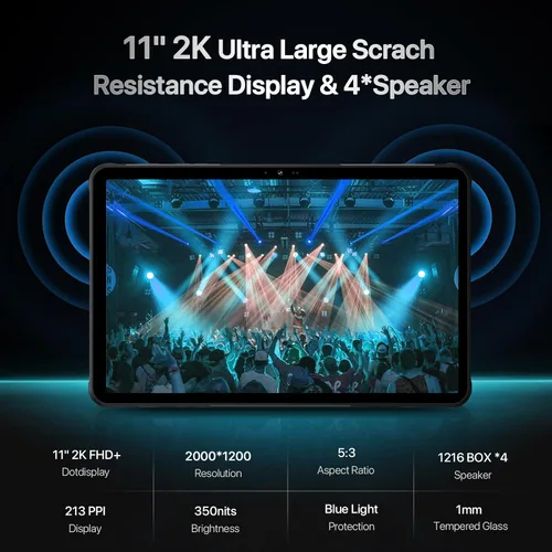 Miniatura 3 de UMIDIGI 2K 11 pulgadas Tablet Resistente Android, Active T1 Octa-core 16GB RAM+128GB ROM, 10000mAh, Cámara 16+16+8MP Tablet Resistente al Agua