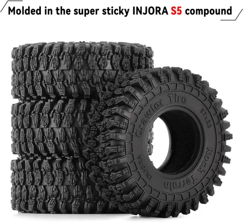 Miniatura 5 de INJORA Neumáticos 1.0 - Neumáticos S5 Super Blandos y Adhesivos de 57 * 22mm para TRX4M Axial AX24 SCX24 FCX24 Enduro24, T1016