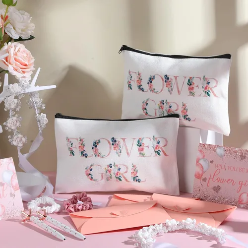 Miniatura 4 de Eccliy Juego de 12 piezas de regalo de propuesta de niña de las flores, bolsa de cosméticos, tocado de niña de las flores, scrunchies de satén