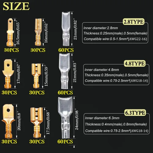 Miniatura 2 de Twidec/360Pcs 2.8/4.8/6.3mm Kit surtido de terminales de engarce rápido con conectores de pala macho y hembra, bloque de terminales de engarce