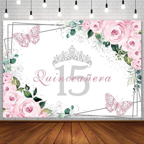 Miniatura 14 de Sendy Telón de fondo de quinceañera de 7 x 5 pies con membrillo de 15 años, suministros de decoración de fiesta de cumpleaños para niña, princesa