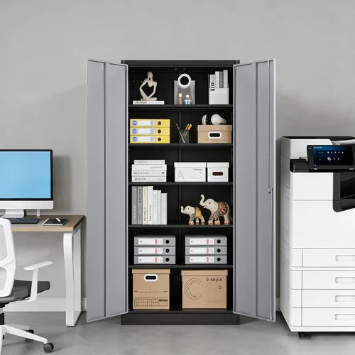 Miniatura 6 de Armario de almacenamiento de metal con 2 puertas y estantes ajustables, armario de metal ancho, gabinete de almacenamiento bajo, gabinete de acento
