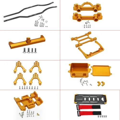 Miniatura 3 de 1/10 RC Crawler Viga de fibra de carbono de 0.157 in CNC de metal chasis de coche Kit de cuerpo piezas para Axial SCX10 II Rock Off Road Truck Dorado