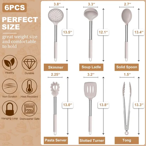 Miniatura 2 de LIANYU Juego de utensilios de cocina de 6 piezas, juego de utensilios de cocina de silicona para utensilios de cocina antiadherentes, utensilios