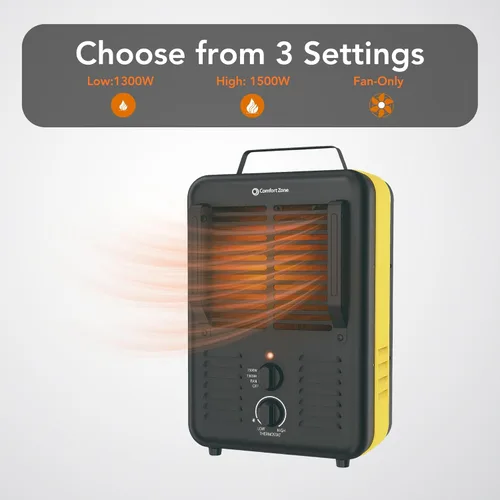 Miniatura 2 de Comfort Zone Calentador eléctrico de 1500 W estilo Milkhouse - Calentador portátil de taller y garaje con termostato ajustable, 2 ajustes de calor