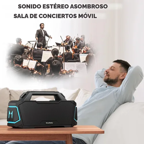 Miniatura 2 de Bocina Bluetooth, Musibaby M1 - Bocinas Bluetooth portátiles: sonido estéreo fuerte con subwoofer, graves profundos, impermeable IPX6, bocina Negro
