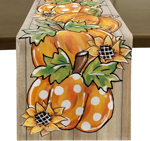Miniatura 8 de Romanstile Camino de mesa de otoño, 13 x 72 pulgadas, hojas de calabaza naranja, Acción de Gracias, otoño, cocina, comedor, decoración de mesa