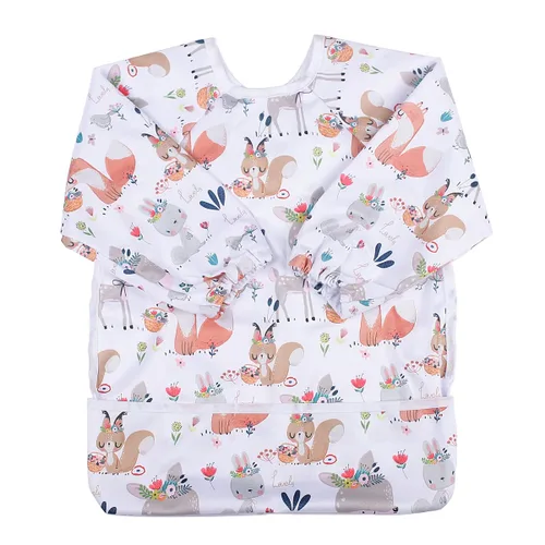 Miniatura 15 de Babero de bebé manga camisa con bolsillo 1-3 años pintura para niñas (Flamingo Cactus)