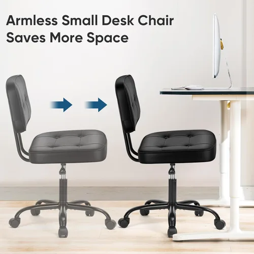 Miniatura 5 de DUMOS Silla de escritorio de oficina en casa, silla ergonómica de piel sintética sin brazos, con cómodo soporte lumbar y altura ajustable, tocador