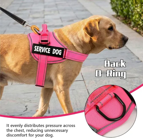 Miniatura 4 de MUMUPET - Arnés para perro de servicio con seguridad reflectante 3M, fácil de ajustar y diseño sin tirones - Mango de nailon transpirable para Rosa