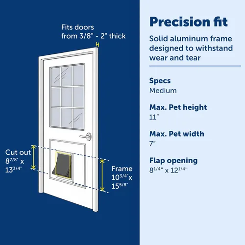 Miniatura 4 de Puerta de aluminio para mascotas PetSafe Freedom para perros y gatos, mediana, blanca, solapa de vinilo tintada