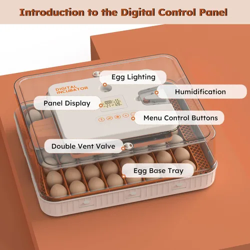 Miniatura 3 de Incubadora de huevos para incubar 56 huevos de pollo, pato, codorniz y ganso - Girador automático de huevos, control de humedad y temperatura, vela