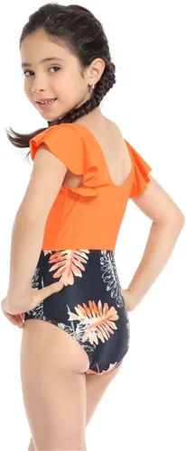 Miniatura 2 de Trajes de baño de una pieza para adolescentes y niñas, con volantes en el pecho, para niñas, adolescentes y niñas (color naranja, 5-6 años)