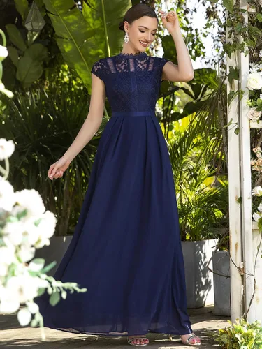 Miniatura 3 de Miusol Vestido largo formal de dama de honor con cuello redondo y encaje floral para mujer