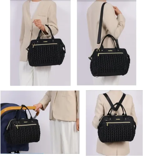 Miniatura 6 de Bolso Pequeño de Pañales, Bolso Mediano de Pañales Convertible para Mujer, Bolso de Pañales de Mano y Bandolera Negro