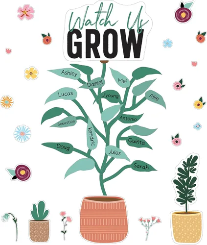 Carson Dellosa Grow Together - Juego de 72 tablones de anuncios, coloridas plantas de cartulina y recortes de flores, etiquetas de nombre,