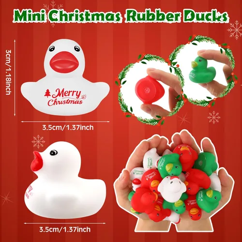 Miniatura 2 de Junkin 25 piezas de patos de goma de Feliz Navidad a granel, mini patos de goma pequeños a granel, regalo de Navidad para regalos de fiesta