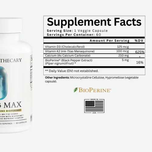 Miniatura 3 de Suplemento de vitamina D3 K2 de 5000 UI - D3 5000 con K2 MK7 100mcg de calcio BioPerine - Salud ósea apoyo inmunológico Bienestar cardiovascular