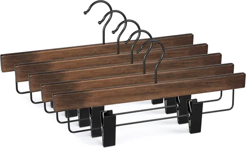 Miniatura 11 de TOPIA HANGER CT07P - Paquete de 10 perchas de madera natural de cedro rojo americano para pantalones de pantalones con clips ajustables antiarrugas