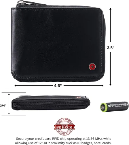 Miniatura 9 de Alpine Swiss Logan - Cartera plegable con cremallera para hombres o mujeres, caja fuerte RFID, viene en una caja de regalo