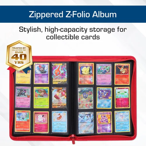 Miniatura 2 de BCW Z-Folio - Álbum LX de 9 bolsillos - Rojo Organizador de tarjetas con cremallera segura Carpeta de colección de tarjetas de cuero sintético