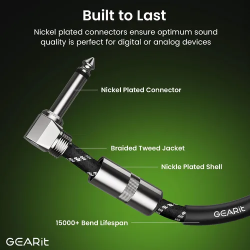 Miniatura 7 de GEARit Cable de instrumento de audio (10 pies) en ángulo recto a recto de 1/4 de pulgada macho a macho para cable AMP, base y guitarra eléctrica