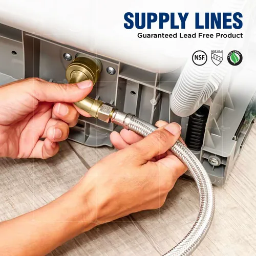 Miniatura 4 de Highcraft CNCT28772-OM Conector, conecta el lavavajillas al agua, línea de suministro Dishwsher con codo giratorio, acero inoxidable trenzado de 72