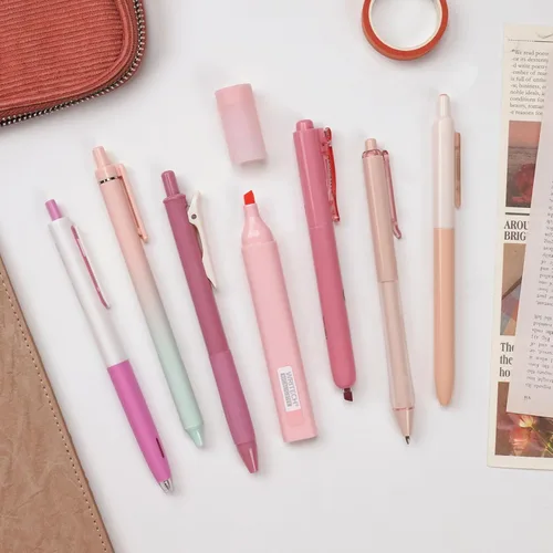 Miniatura 6 de WRITECH Bolígrafos de gel y resaltadores para diario: set de diario con estética de colores pastel surtidos, tinta de 0.5 mm de punta fina, Rosa