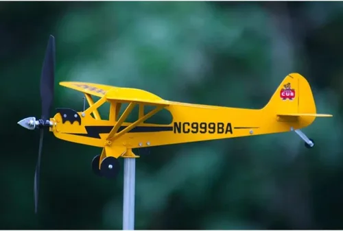 Miniatura 5 de Veta de avión Piper J3 Cub 2023, regalos para los amantes del vuelo, decoración de veletas de avión, molino de viento hecho a mano, fácil