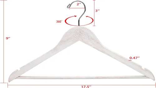 Miniatura 5 de 10 perchas blancas vintage – Perchas de madera de primera calidad para camisas, vestidos, abrigos, pantalones – Juego de perchas rústicas