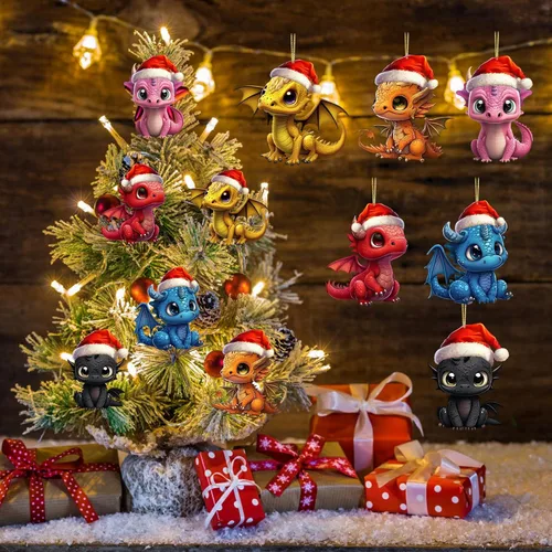 Miniatura 2 de 6 adornos colgantes para árbol de Navidad de dragón, adorno acrílico para colgar de Navidad, decoración gótica festiva, adorno decorativo