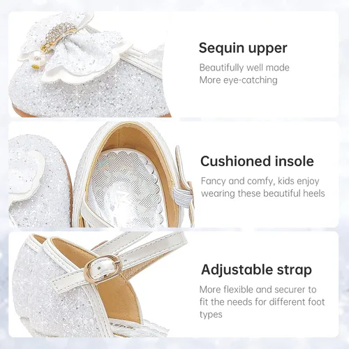 Miniatura 5 de Sandalias para niñas, tacones cerrados, para boda, fiesta, princesa, lazo con lentejuelas para niños pequeños y grandes